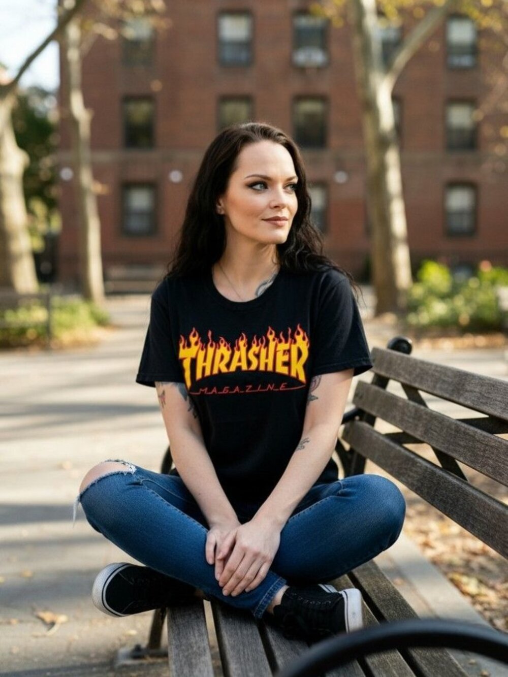 Thrasher Magazine ✦ 77 Uprising Brooklyn Flame Tee ✦ Black Cotton Skate Style M - Picture 7 of 12